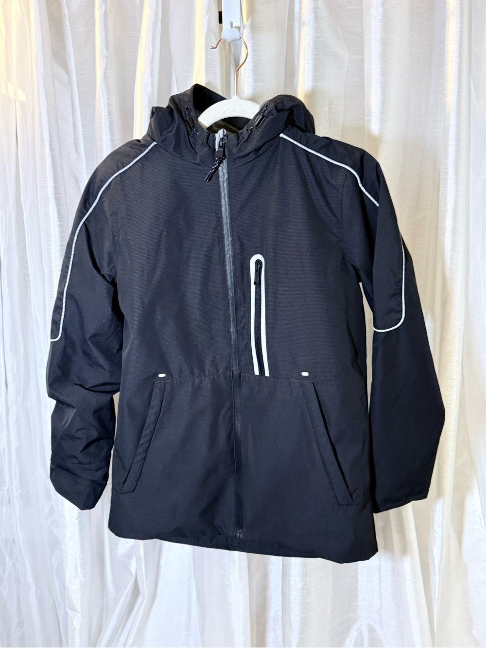 Marks & Spencer Black Hooded Coat with White Piping